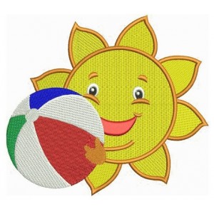 Sun with a beach ball Summer Machine Filled Embroidery Digitized Design Pattern -Instant Download- 4x4,5x7,6x10